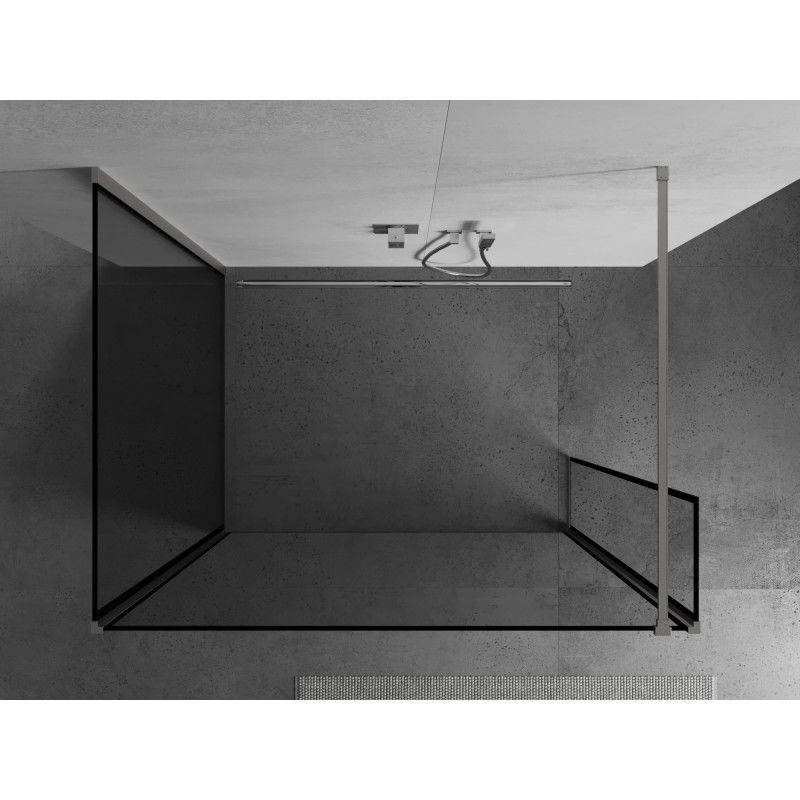 Mexen Kioto Walk-in Shower Wall 100 x 100 x 40 cm, Black Frame, Brushed Nickel - 800-100-100-221-97-70-040