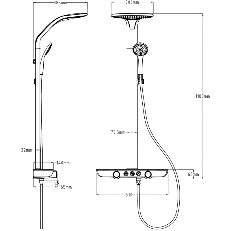 Mexen Blaze exposed shower set with showerhead and faucet, black/chrome - 78109-71
