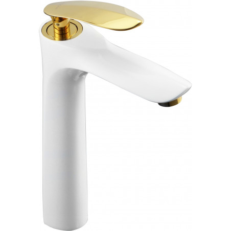 Mexen Lily tall bathroom faucet, white/gold - 73610-25