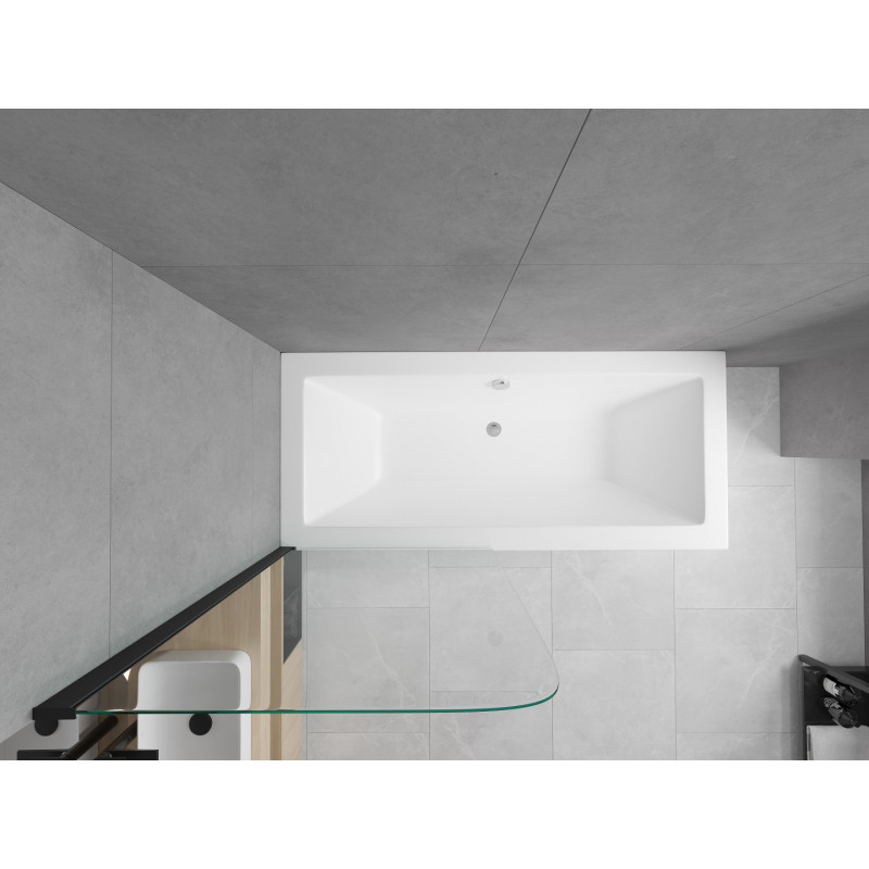 Mexen Cube rectangular bathtub 170 x 80 cm with casing and 1-wing screen 70 cm, transparent, black - 550517080X9007017000