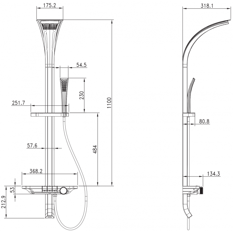 Mexen Sonic exposed shower set with rain showerhead and tap, white - 78110-20