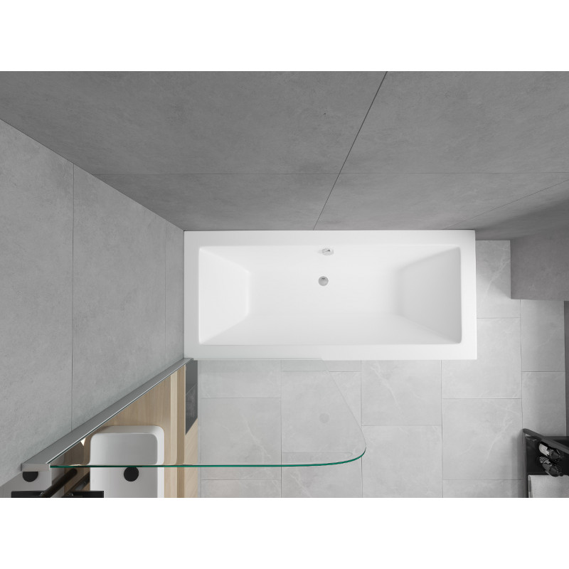 Mexen Cube rectangular bathtub 170 x 80 cm with casing and 1-wing screen 75 cm, transparent, chrome - 550517080X9007510100