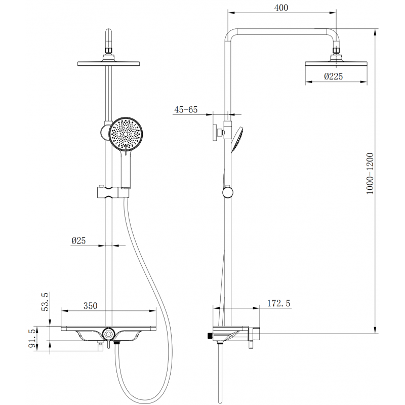 Mexen Frost exposed shower set with rain shower head and tap, white - 78111-20
