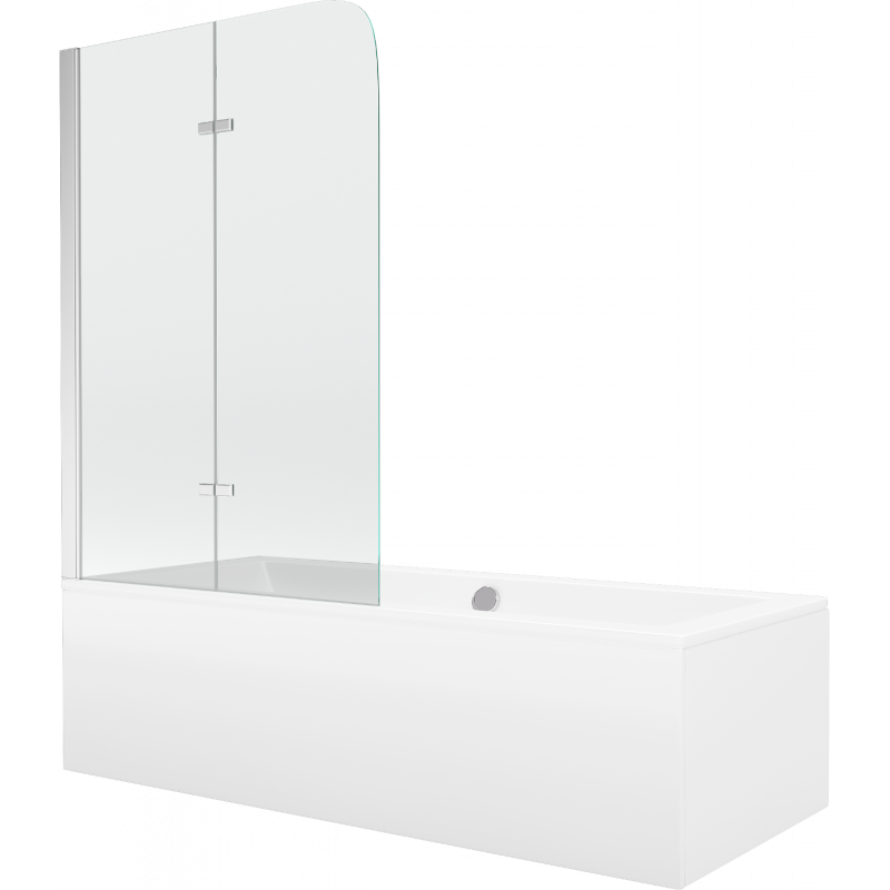Mexen Cube rectangular bathtub 170 x 80 cm with panels and a 2-wing screen 100 cm, Transparent, Chrome - 550517080X9010020100