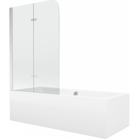 Mexen Cube rectangular bathtub 170 x 80 cm with panels and a 2-wing screen 100 cm, Transparent, Chrome - 550517080X9010020100