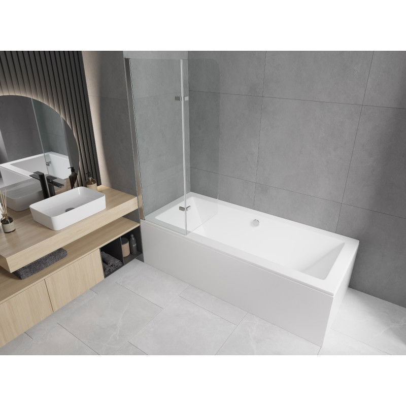 Mexen Cube rectangular bath 170 x 80 cm with casing and 2-wing screen 100 cm, transparent, chrome - 550517080X9010020100