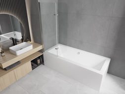 Mexen Cube rectangular bathtub 170 x 80 cm with panels and a 2-wing screen 100 cm, Transparent, Chrome - 550517080X9010020100
