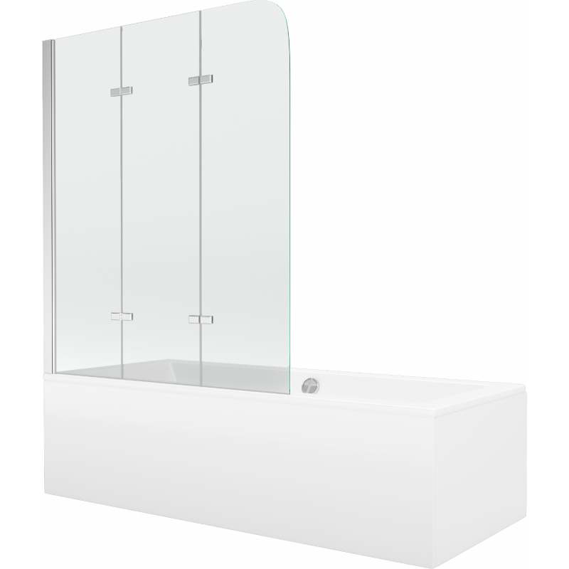 Mexen Cube rectangular bathtub 170 x 80 cm with casing and 3-fold screen 120 cm, transparent, chrome - 550517080X9012030100