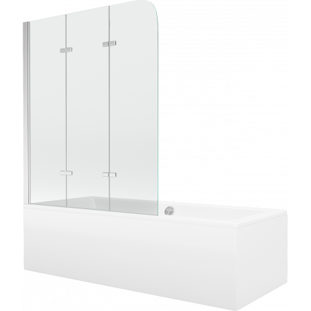 Mexen Cube rectangular bathtub 170 x 80 cm with casing and 3-fold screen 120 cm, transparent, chrome - 550517080X9012030100