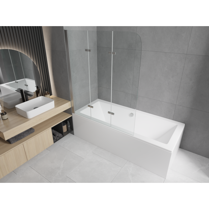 Mexen Cube rectangular bathtub 170 x 80 cm with casing and 3-fold screen 120 cm, transparent, chrome - 550517080X9012030100