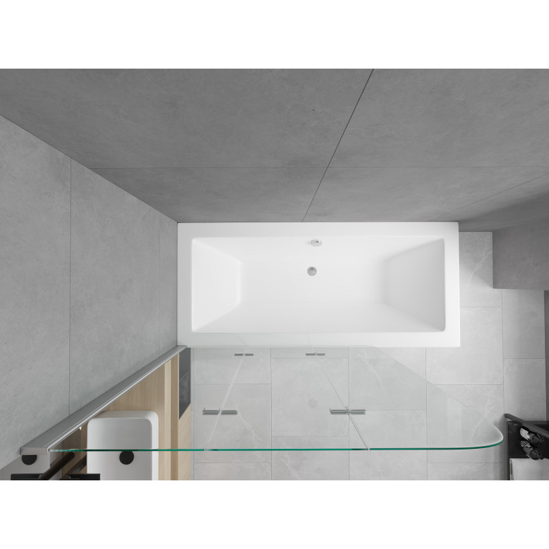 Mexen Cube rectangular bathtub 170 x 80 cm with casing and 3-fold screen 120 cm, transparent, chrome - 550517080X9012030100