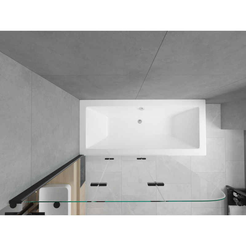 Mexen Cube rectangular bathtub 170 x 80 cm with casing and 3-panel screen 120 cm, transparent, black - 550517080X9012037000