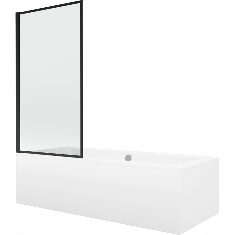 Mexen Cube rectangular bathtub 170 x 80 cm with casing and 1-wing screen 70 cm, black pattern fix - 550517080X9307007070