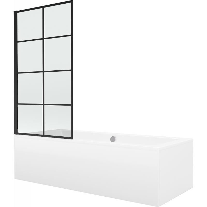 Mexen Cube rectangular bathtub 170 x 80 cm with panels and a 1-wing screen 70 cm, Black pattern fix - 550517080X9307007077
