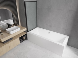 Mexen Cube Rectangular Bathtub 170 x 80 cm with Enclosure and 1-Panel Screen 70 cm, Black Pattern - 550517080X9307017070