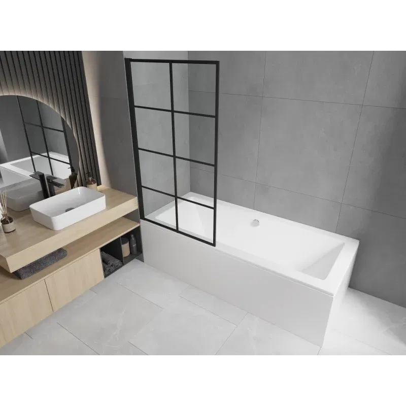 Mexen Cube rectangular bath 170 x 80 cm with casing and 1-wing screen 80 cm, black pattern fix - 550517080X9308007077