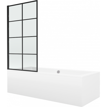 Mexen Cube rectangular bathtub 170 x 80 cm with panels and a 1-wing screen 80 cm, Black pattern - 550517080X9308017077