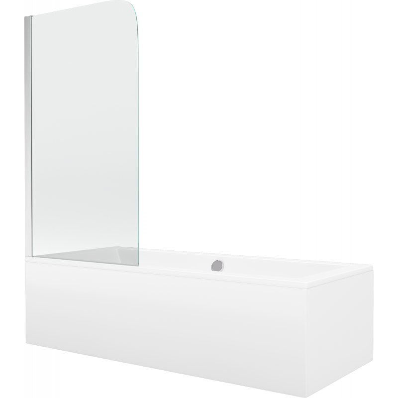 Mexen Cube rectangular bathtub 180 x 80 cm with panels and a 1-wing screen 70 cm, Transparent, Chrome - 550518080X9007010100