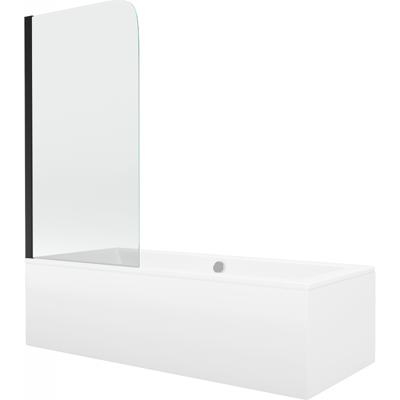 Mexen Cube rectangular bathtub 180 x 80 cm with panels and a 1-wing screen 70 cm, Transparent, Black - 550518080X9007017000