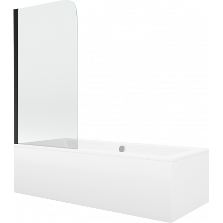 Mexen Cube rectangular bathtub 180 x 80 cm with enclosure and 1-panel screen 70 cm, transparent, black - 550518080X9007017000