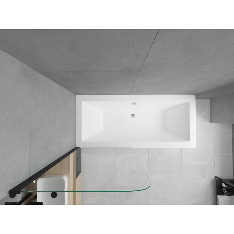 Mexen Cube rectangular bathtub 180 x 80 cm with enclosure and 1-panel screen 70 cm, transparent, black - 550518080X9007017000