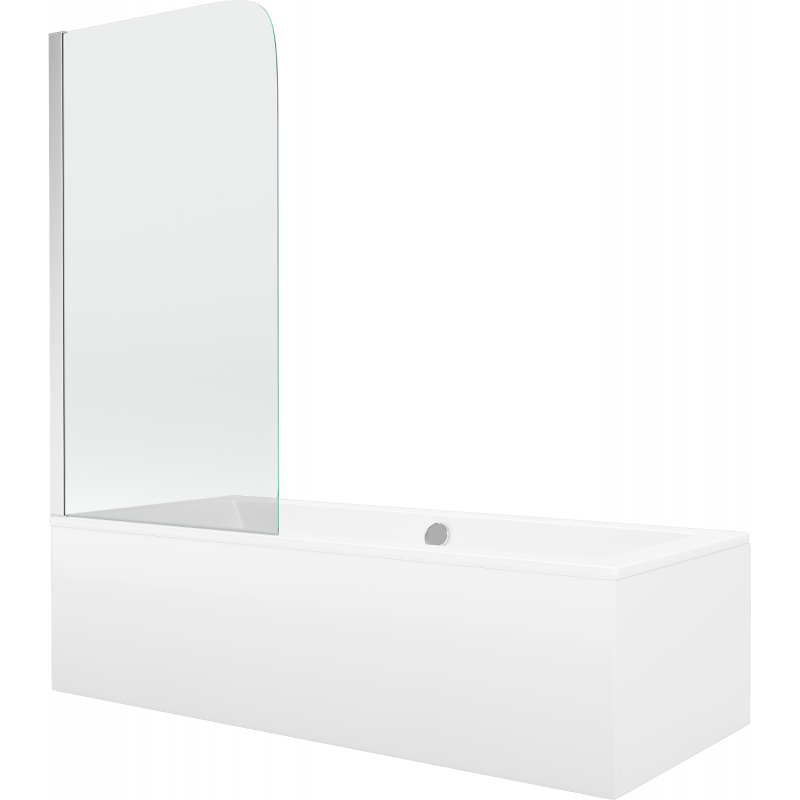 Mexen Cube rectangular bathtub 180 x 80 cm with panels and a 1-wing screen 80 cm, Transparent, Chrome - 550518080X9008010100