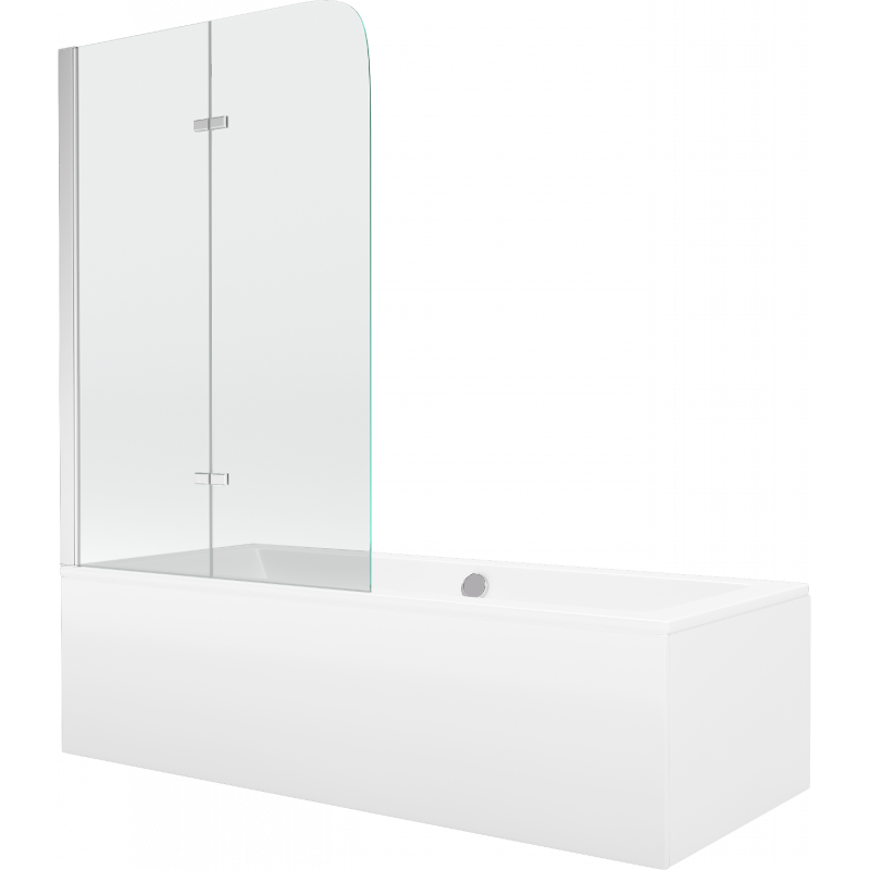 Mexen Cube rectangular bathtub 180 x 80 cm with panels and a 2-wing screen 80 cm, Transparent, Chrome - 550518080X9008020100