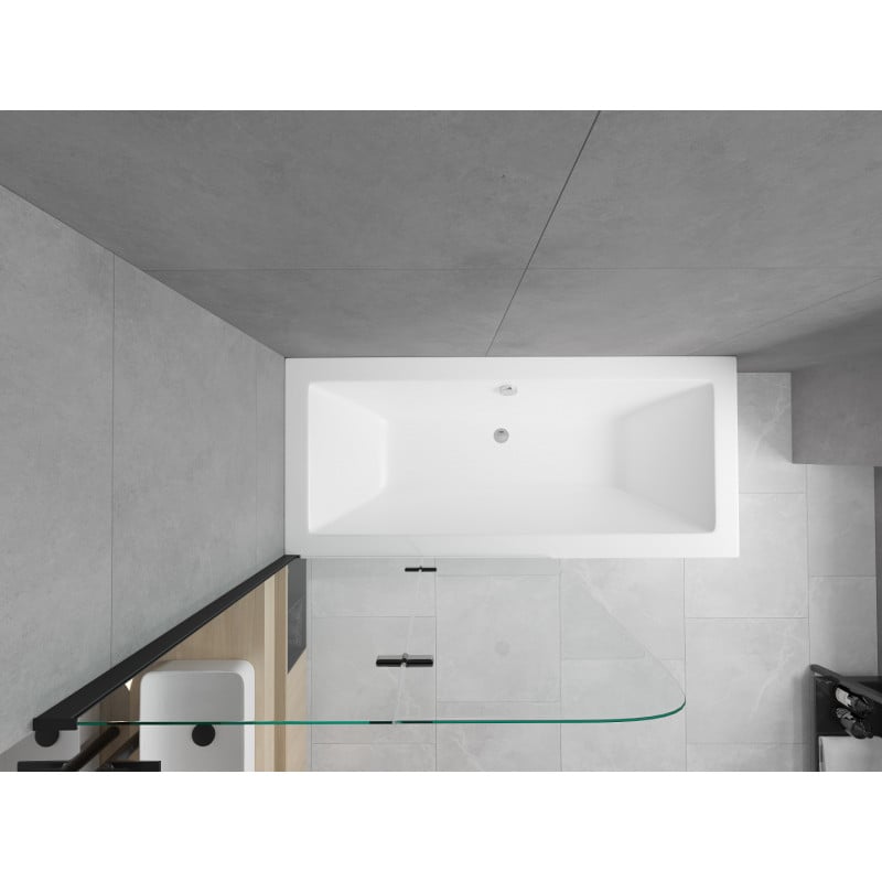 Mexen Cube rectangular bathtub 180 x 80 cm with enclosure and 2-panel screen 80 cm, transparent, black - 550518080X9008027000