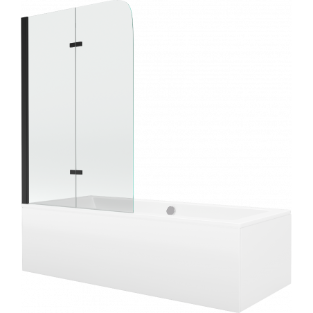 Mexen Cube rectangular bathtub 180 x 80 cm with panel and 2-wing screen 80 cm, transparent, black - 550518080X9008027000
