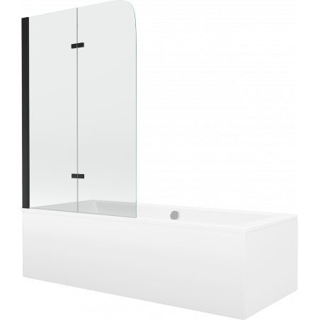 Mexen Cube rectangular bathtub 180 x 80 cm with panels and a 2-wing screen 80 cm, Transparent, Black - 550518080X9008027000