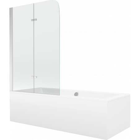 Mexen Cube Rectangular bathtub 180 x 80 cm with casing and 2-panel screen 100 cm, transparent, chrome - 550518080X9010020100