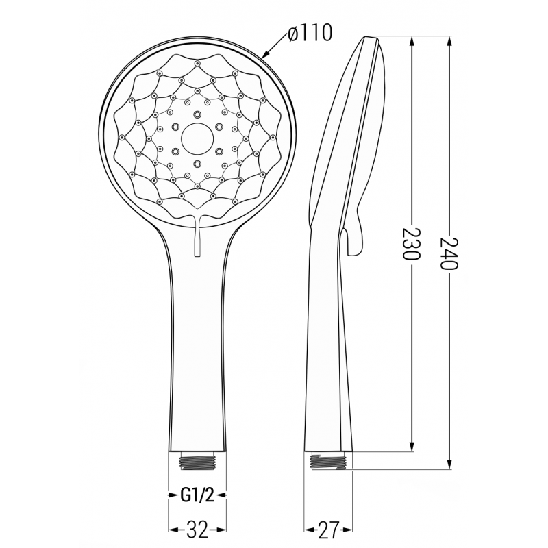 Mexen R-74 3-function shower handle, black - 79574-70