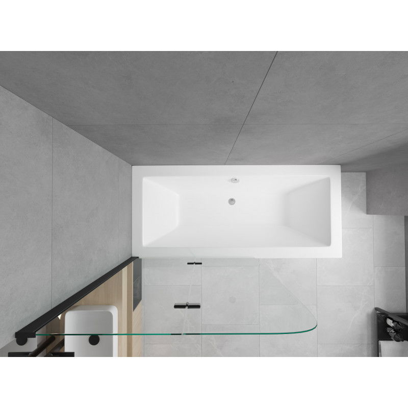 Mexen Cube rectangular bathtub 180 x 80 cm with casing and 2-wing screen 100 cm, transparent, black - 550518080X9010027000