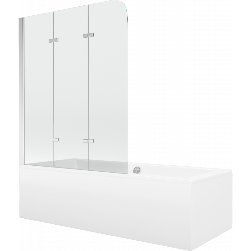 Mexen Cube rectangular bathtub 180 x 80 cm with panels and a 3-wing screen 120 cm, Transparent, Chrome - 550518080X9012030100