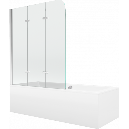 Mexen Cube rectangular bathtub 180 x 80 cm with panels and a 3-wing screen 120 cm, Transparent, Chrome - 550518080X9012030100