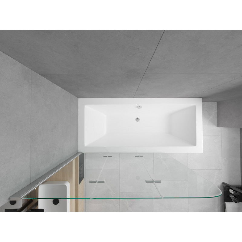 Mexen Cube rectangular bathtub 180 x 80 cm with casing and 3-panel screen 120 cm, transparent, chrome - 550518080X9012030100