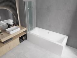 Mexen Cube rectangular bathtub 180 x 80 cm with casing and 3-panel screen 120 cm, transparent, chrome - 550518080X9012030100