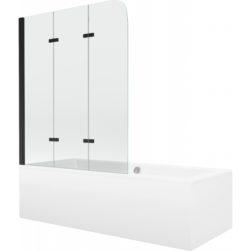 Mexen Cube rectangular bath 180 x 80 cm with enclosure and 3-panel screen 120 cm, transparent, black - 550518080X9012037000