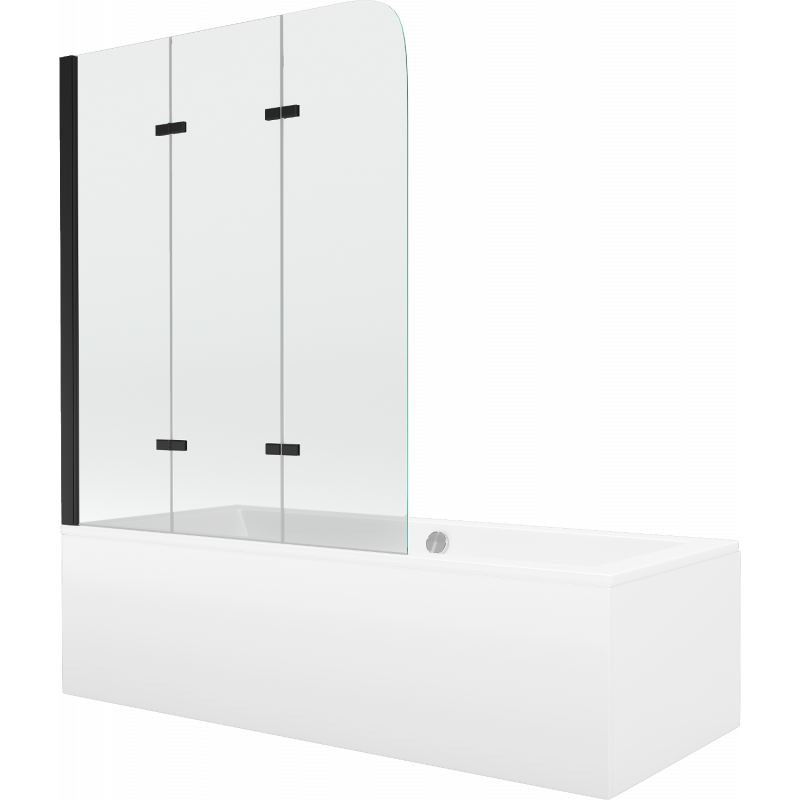 Mexen Cube rectangular bathtub 180 x 80 cm with casing and 3-panel screen 120 cm, transparent, black - 550518080X9012037000