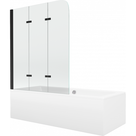 Mexen Cube rectangular bath 180 x 80 cm with enclosure and 3-panel screen 120 cm, transparent, black - 550518080X9012037000