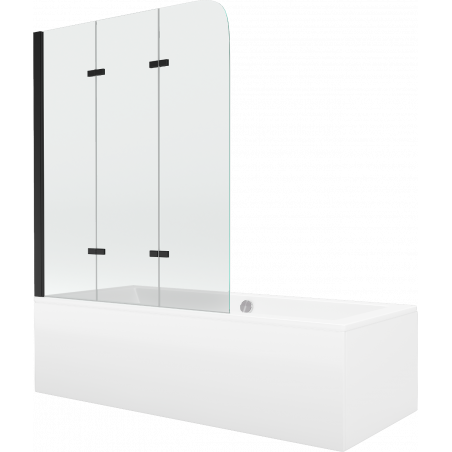 Mexen Cube rectangular bathtub 180 x 80 cm with panels and a 3-wing screen 120 cm, Transparent, Black - 550518080X9012037000