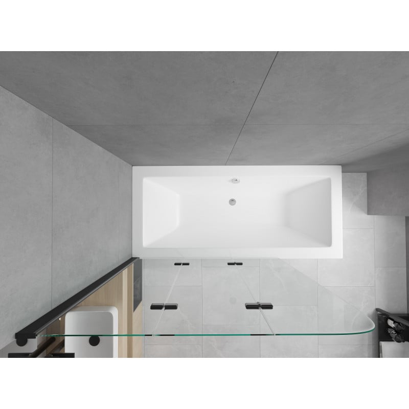 Mexen Cube rectangular bath 180 x 80 cm with enclosure and 3-panel screen 120 cm, transparent, black - 550518080X9012037000
