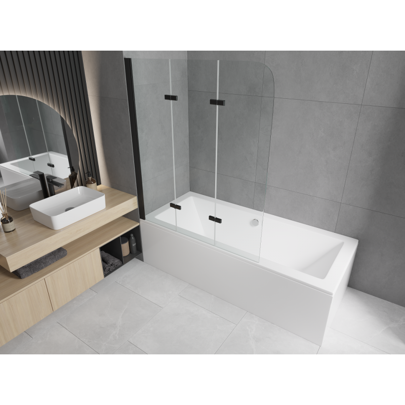 Mexen Cube rectangular bath 180 x 80 cm with enclosure and 3-panel screen 120 cm, transparent, black - 550518080X9012037000