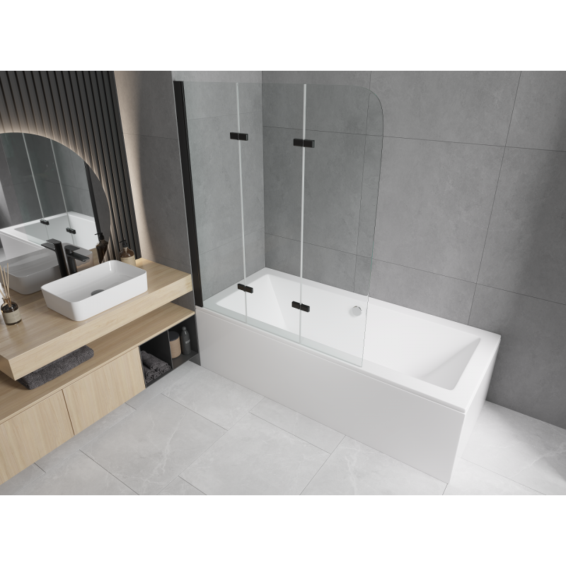 Mexen Cube rectangular bathtub 180 x 80 cm with casing and 3-panel screen 120 cm, transparent, black - 550518080X9012037000