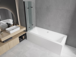 Mexen Cube rectangular bathtub 180 x 80 cm with panels and a 3-wing screen 120 cm, Transparent, Black - 550518080X9012037000