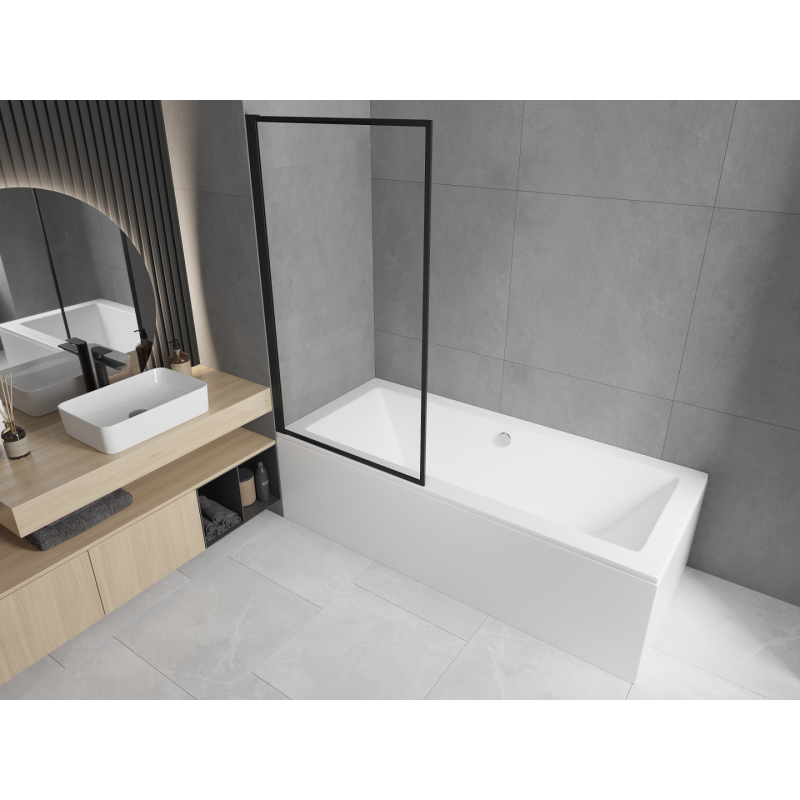 Mexen Cube rectangular bathtub 180 x 80 cm with enclosure and 1-wing screen 80 cm, black pattern fix - 550518080X9308007070