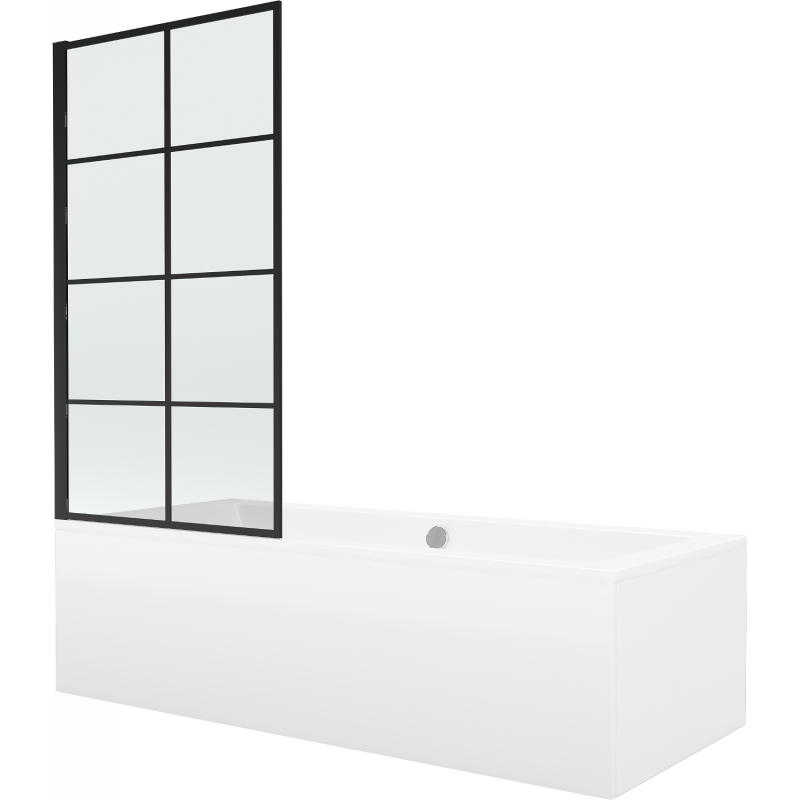 Mexen Cube rectangular bathtub 180 x 80 cm with panels and a 1-wing screen 80 cm, Black pattern fix - 550518080X9308007077