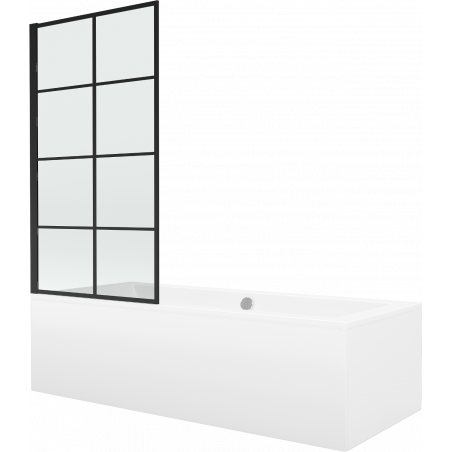 Mexen Cube rectangular bath 180 x 80 cm with enclosure and 1-wing screen 80 cm, black fixed pattern - 550518080X9308007077