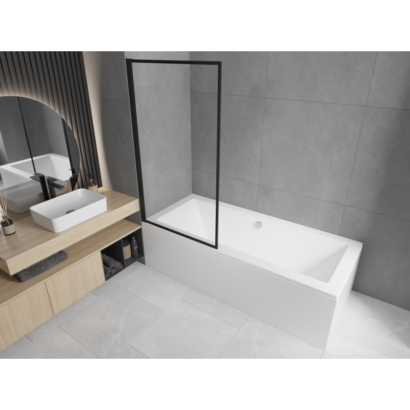 Mexen Cube rectangular bathtub 180 x 80 cm with enclosure and 1-wing screen 80 cm, black pattern - 550518080X9308017070