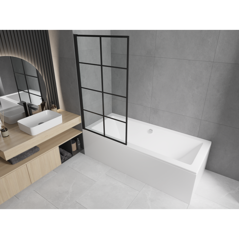 Mexen Cube rectangular bathtub 180 x 80 cm with casing and 1-leaf screen 80 cm, black pattern - 550518080X9308017077